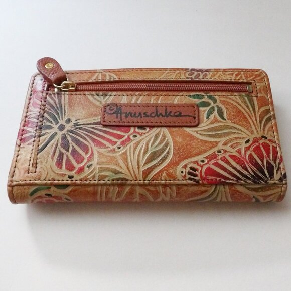 Anuschka Hand Tooled Leather Butterfly Designed Wallet with Box - Picture 3 of 9